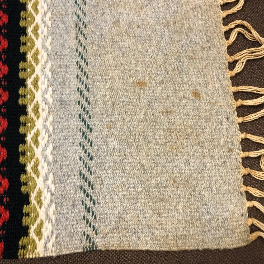 Vintage Scandinavian Table Runner Hand Woven Folk Art Wool 38x16 Nordic Kilim